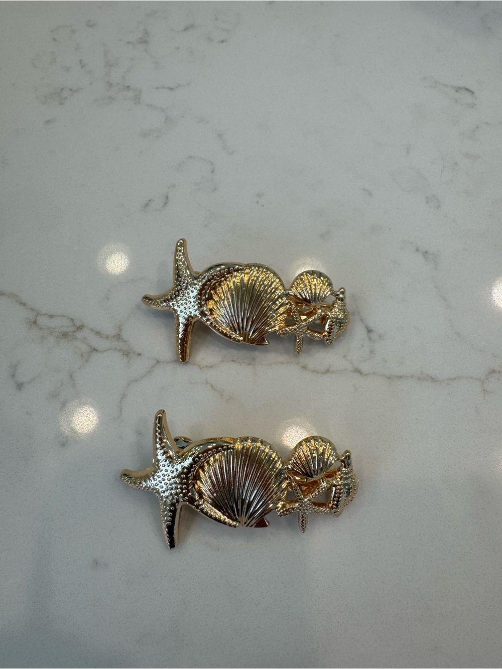 Gold Seashell & Starfish Hair Clips - Set of 2